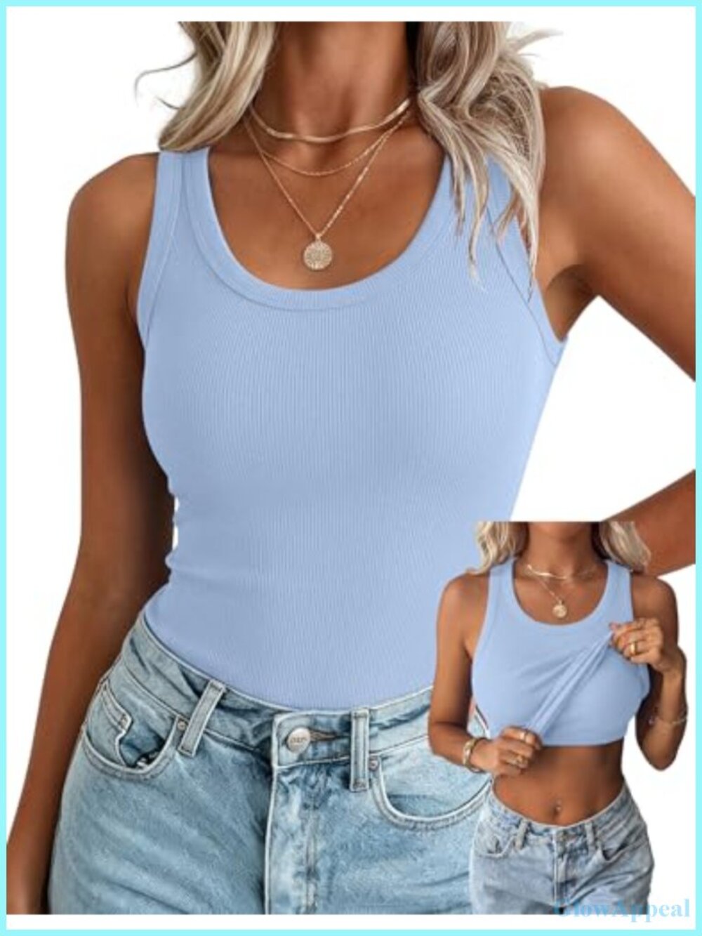 Women's Ribbed Tank Top with Built In Shelf Bra Sleeveless Slim Fit Summer